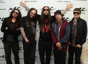 NEW YORK, NY - SEPTEMBER 26:  Munky, Jonathan Davis, Head, Fieldy and Ray Luzier of Korn visit Music Choice on September 26, 2013 in New York City.  (Photo by Theo Wargo/Getty Images)
